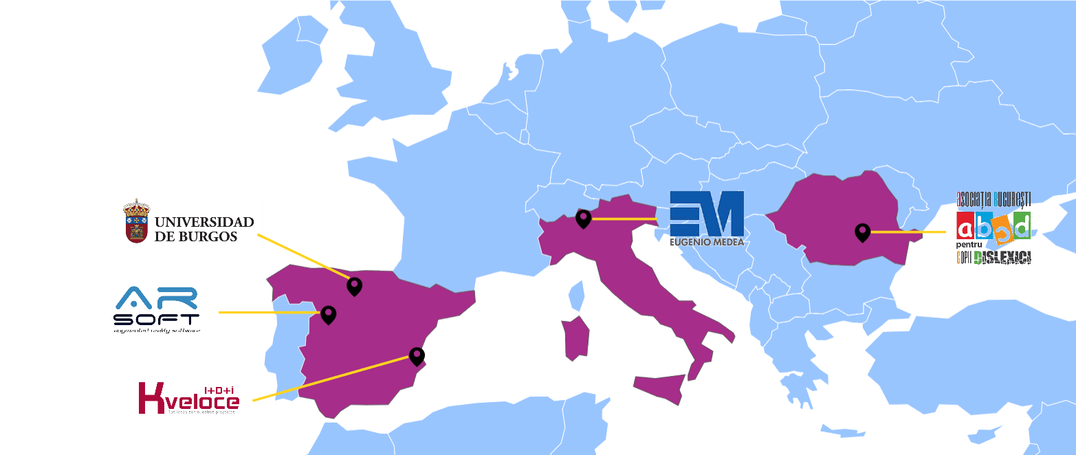 Map of Europe with geographical location indicators of Fordysvar Project partners